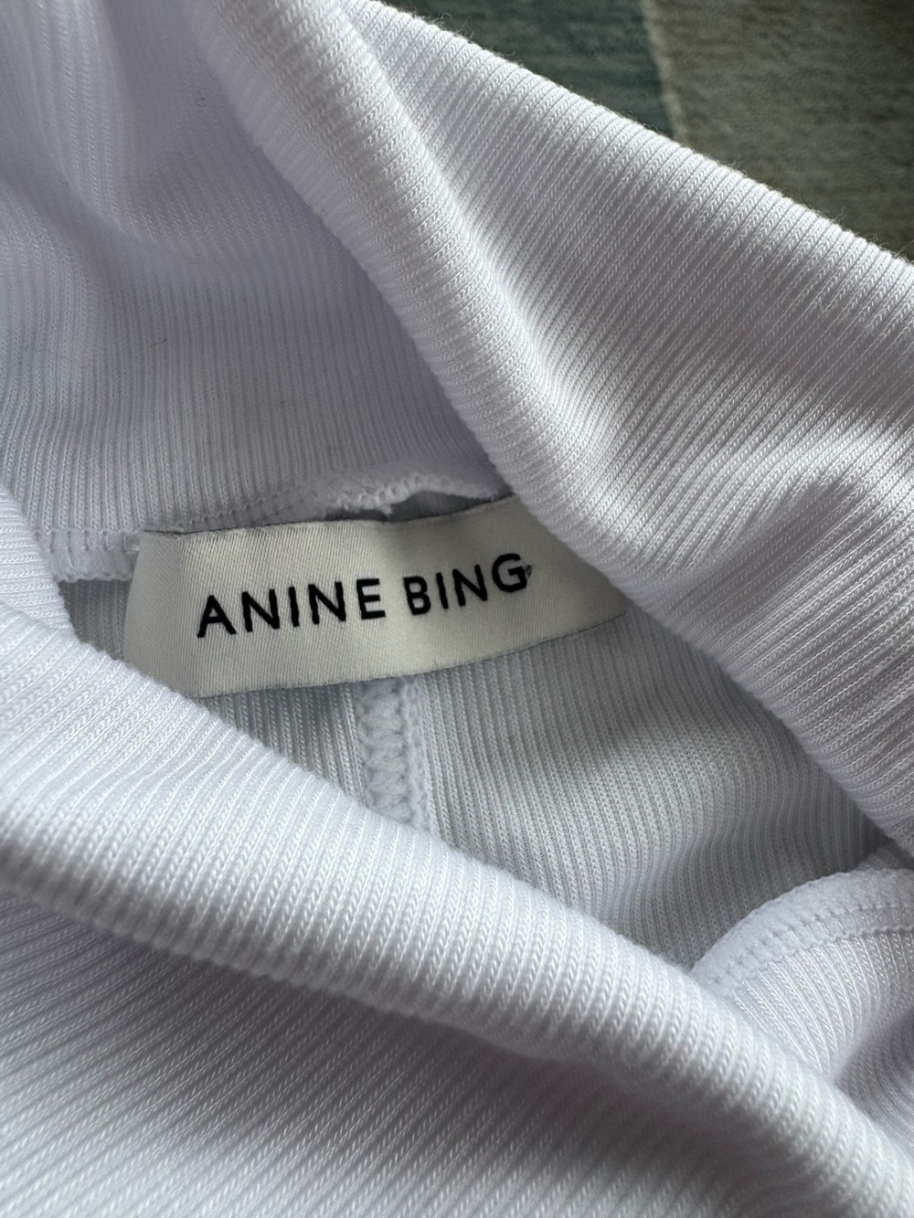 Anine Bing Crisp White Ribbed Tee with Label Detail